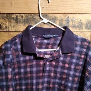 Nautica Men's Casual Plaid Shirt in Navy and Red